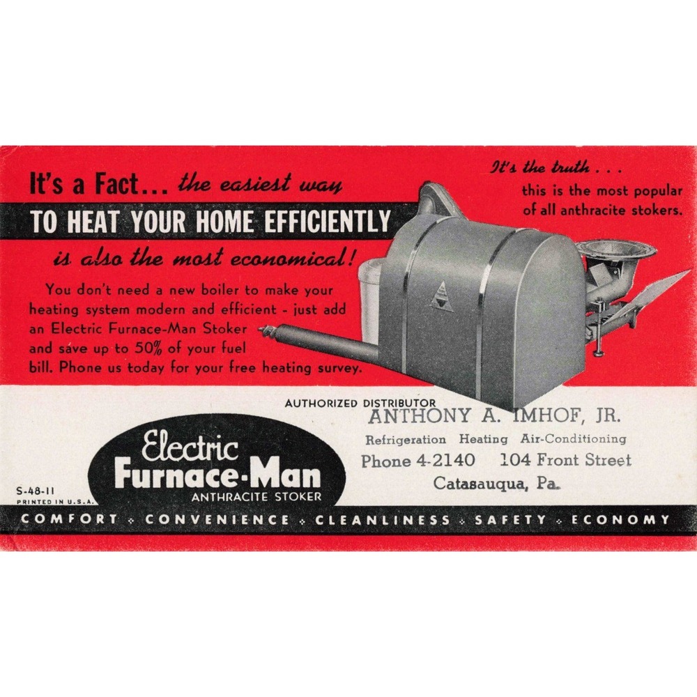 Vintage Electric Furnace-Man Anthracite Stoker Advertising Blotter Catasauqua PA - Picture 1 of 2